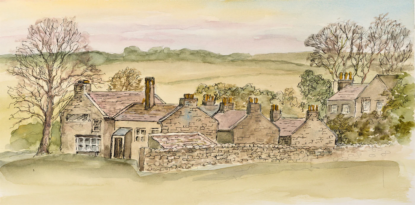 Looking East on Middle Green, a painting by Ron Davidson