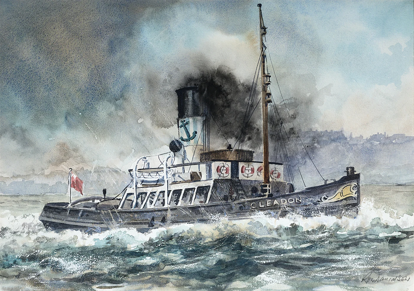 Cleadon Tug Puffing Away, a painting by Ron Davidson